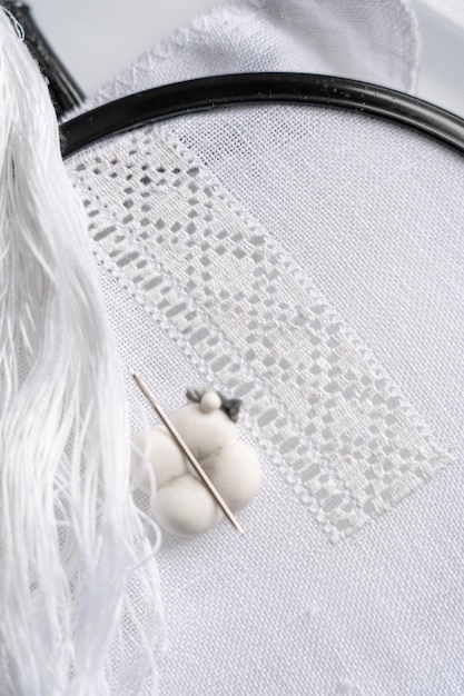 Detail vyšívanej látky s kvetinovým vzorom